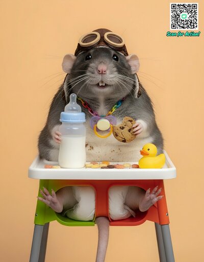 Grußkarte Ratte im Kinderstuhl