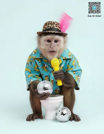 Grußkarte Affe mit Mikrofon